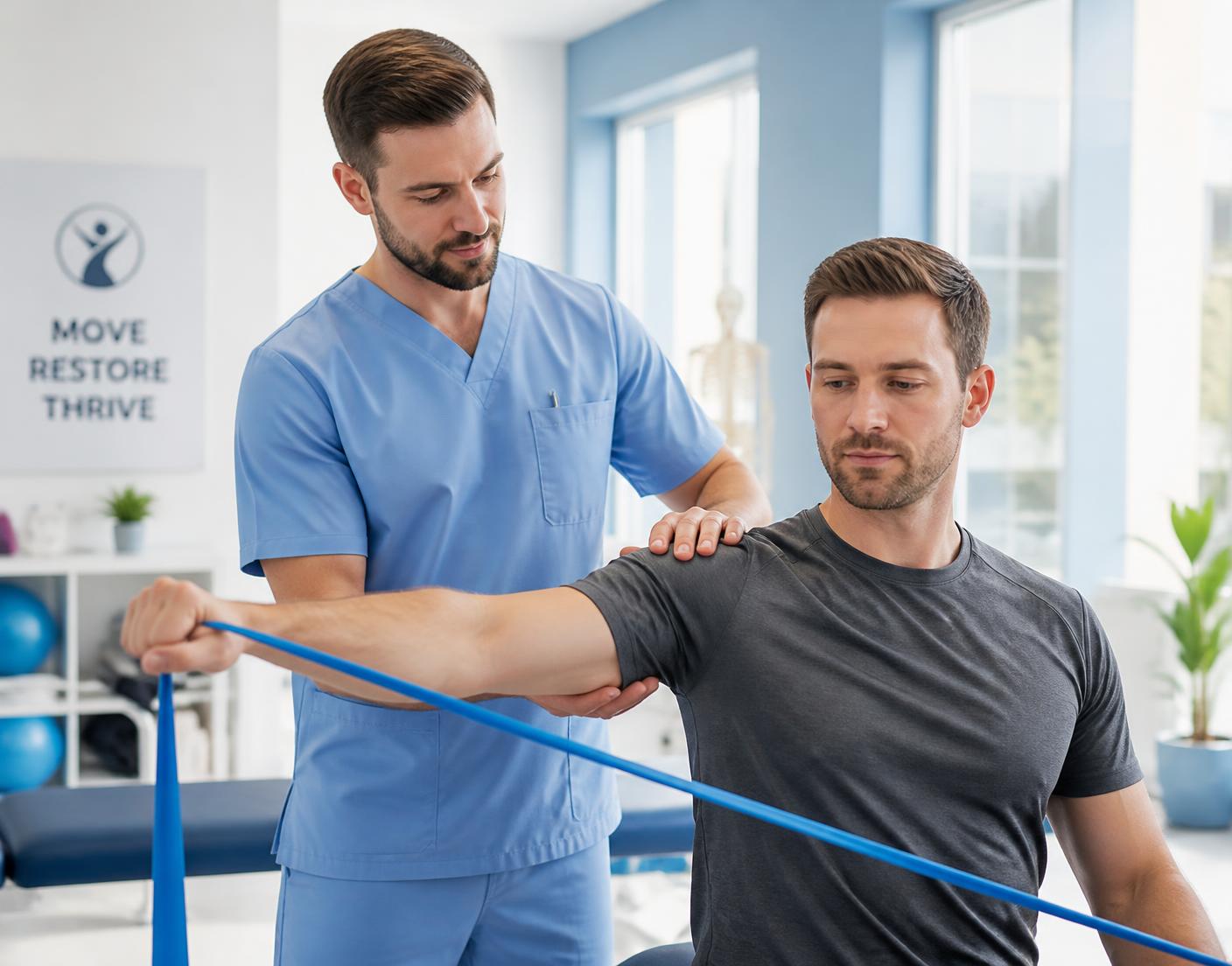 Fizioterapeut duke trajtuar një pacient në klinikë